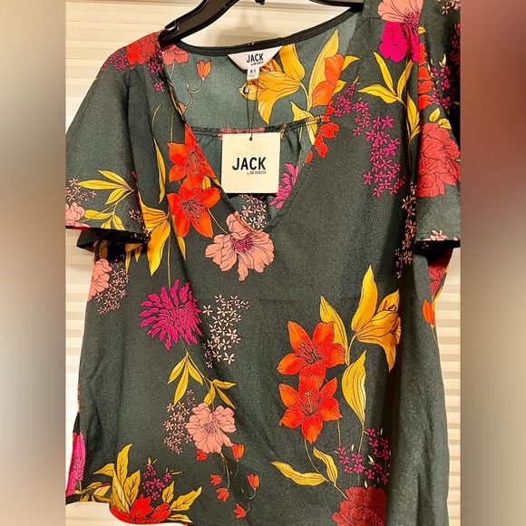NWT Jack by BB Dakota Blouse XS Top Floral Women Short Sleeve Bohemian Green - Picture 7 of 14
